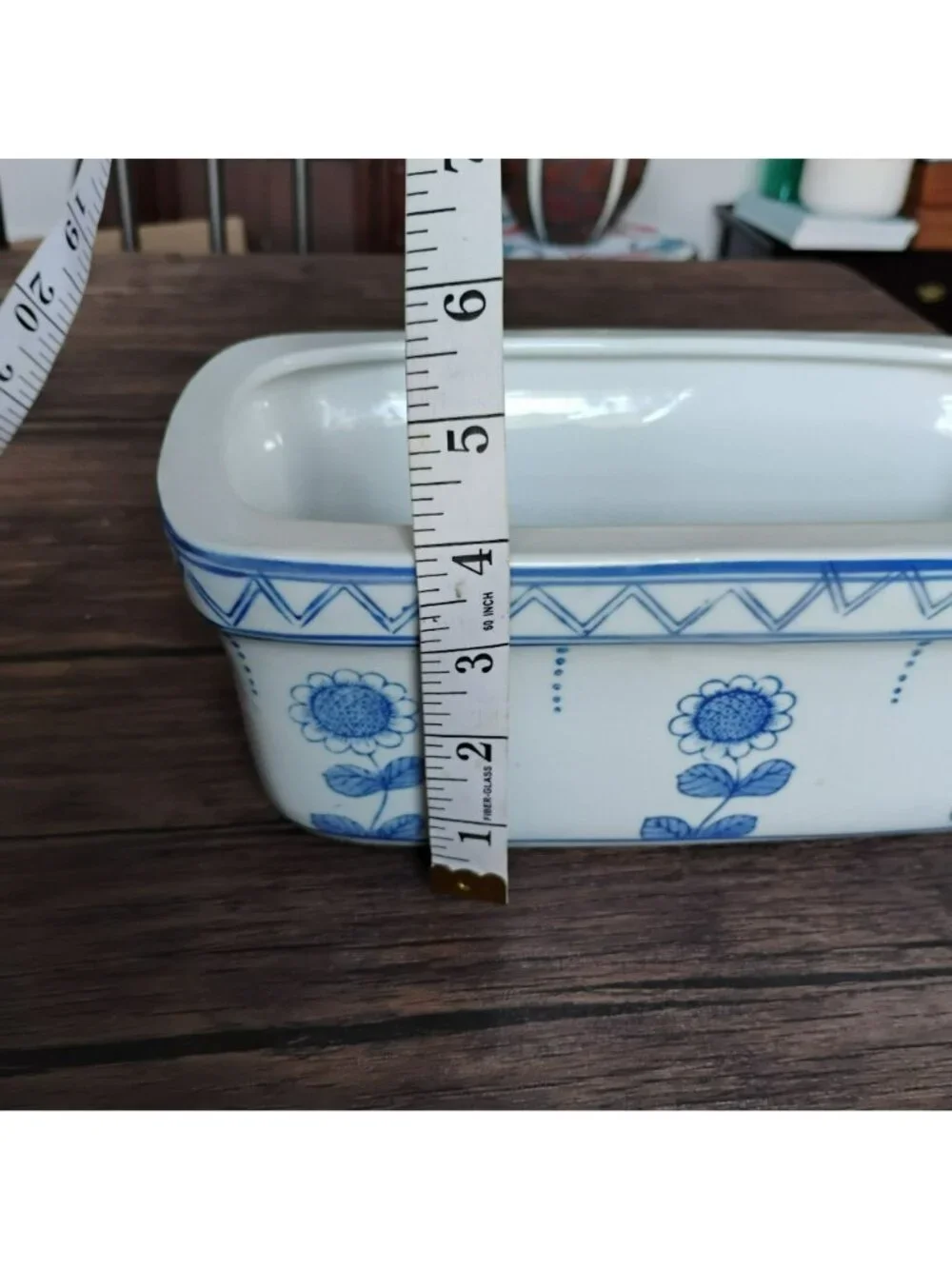 Vintage Pier 1 Blue & White Sunflower Ceramic Planter 11